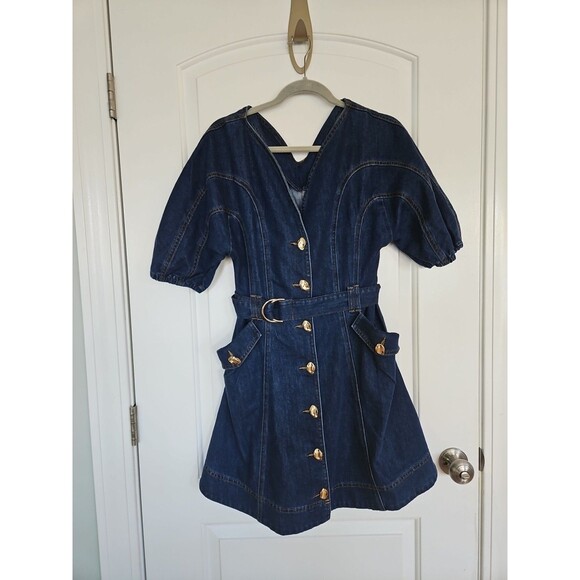 Commense NWT  Blue Button-Down Pocketed Belted Denim Dress Medium - Picture 1 of 13